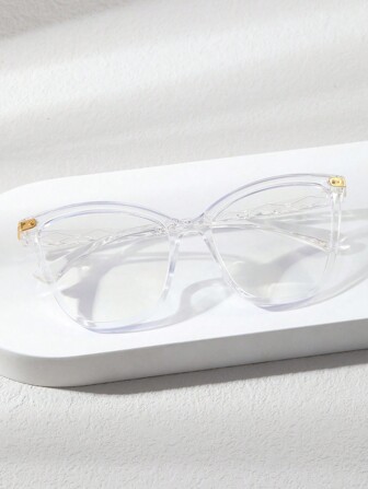 1pc Women's Fashionable Cat Eye Shape Eye Glasses With Rivet Decoration,