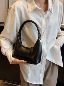 Bolso de axila de diseño único y moderno 2024 con bolso de hombro en forma de creciente de alta calidad y estilo de bolso baguette - Negro - Ver 7