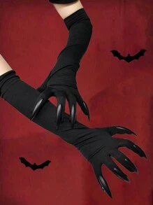 1pair Black Halloween Long Nail Ghost Hand Gloves, Cosplay Prop Accessories Claw Hand Gloves For Performance Witch