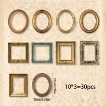 30入組復古風格空心框卡藝術手帳剪貼材料,日記裝飾必備 - 鏽棕色 - 查看 2