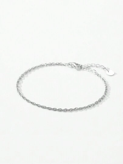 1pc Minimalist Fashionable 925 Sterling Silver Geometric Chain Adjustable Bracelet, Suitable For Women, Stackable Jewelry For Party