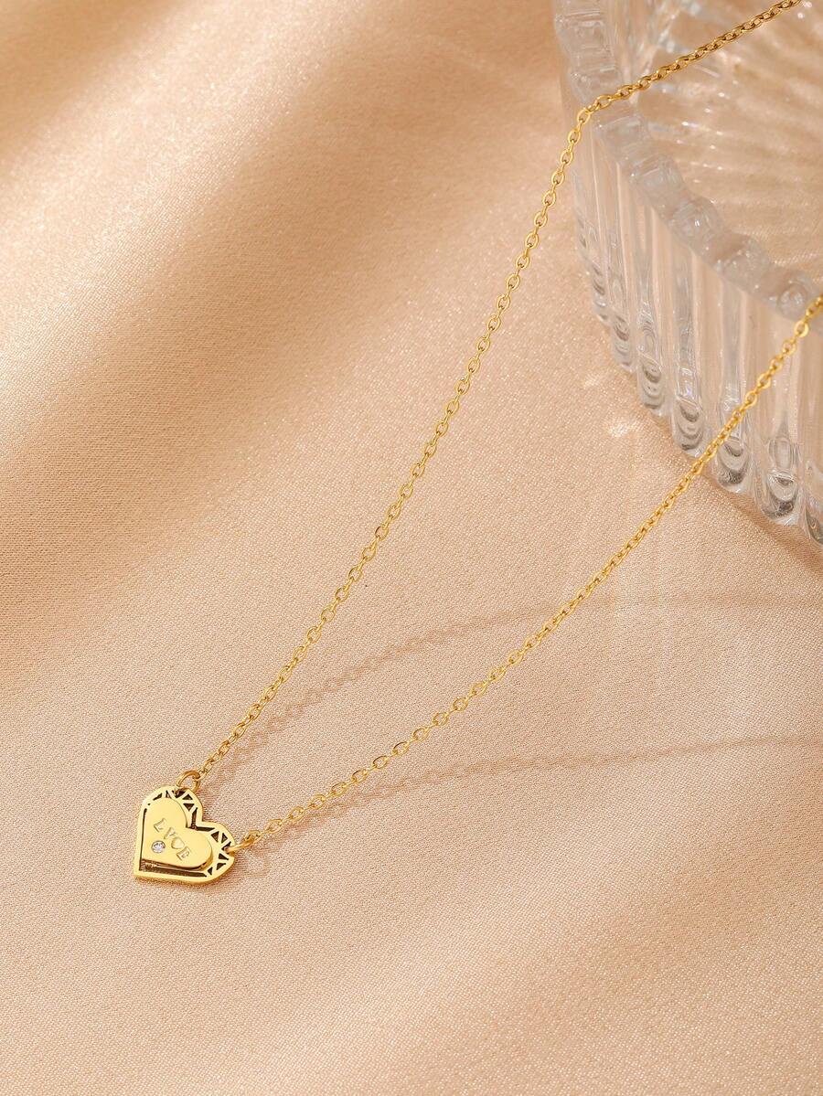 1入組18K金金色不銹鋼扣環鏈條樣式項鍊,帶Love字母&水鑽裝飾吊墜,時尚和簡約風,合適的適用於兩者男士和女性,A多用途配件適合派對和日常休閒穿戴,和A完美禮品適用於情侶