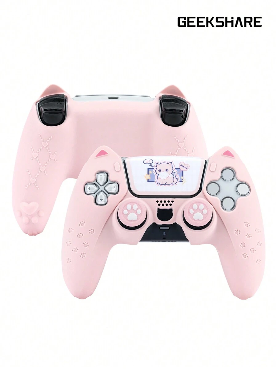 GeekShare Geeshare 貓耳設計矽膠遊戲手把保護殼相容 Ps5 - 粉色 - 查看 1