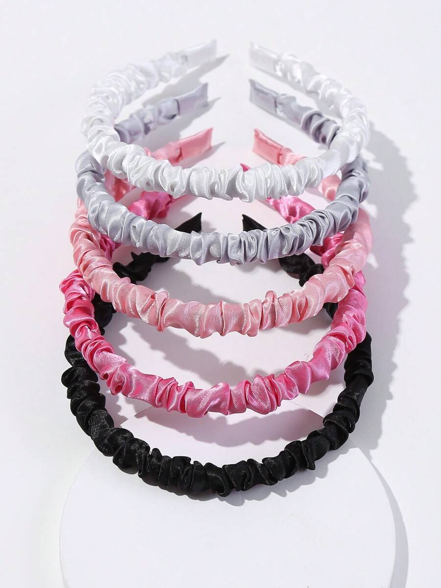 5pcs Solid Color Simple Folded Thin Headband Casual - Pink - View 1