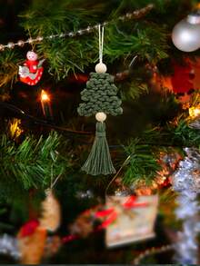1pc Hand Woven Creative Christmas Tree Ornament Decoration Pendant - Green - View 5