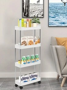 Multi-tier Freestanding Slim Rolling Cart For Bathroom, Living Room, Kitchen Storage - White - View 4