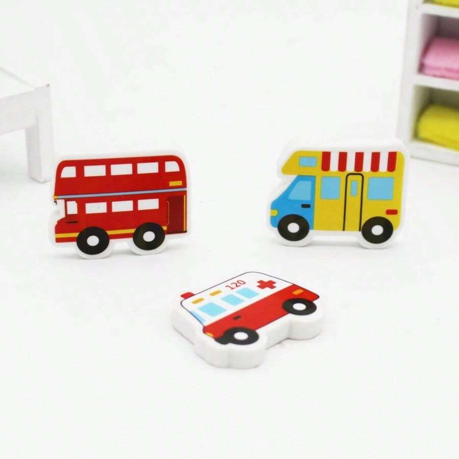 3pcs Cartoon Car Shaped Erasers - Multicolor - View 1