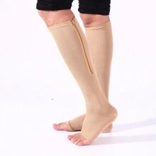 Zipper Compression Socks For Men And Women - Calf & Knee High 15-20mmHg Toe Open Compression Stockings, Suitable For Sports