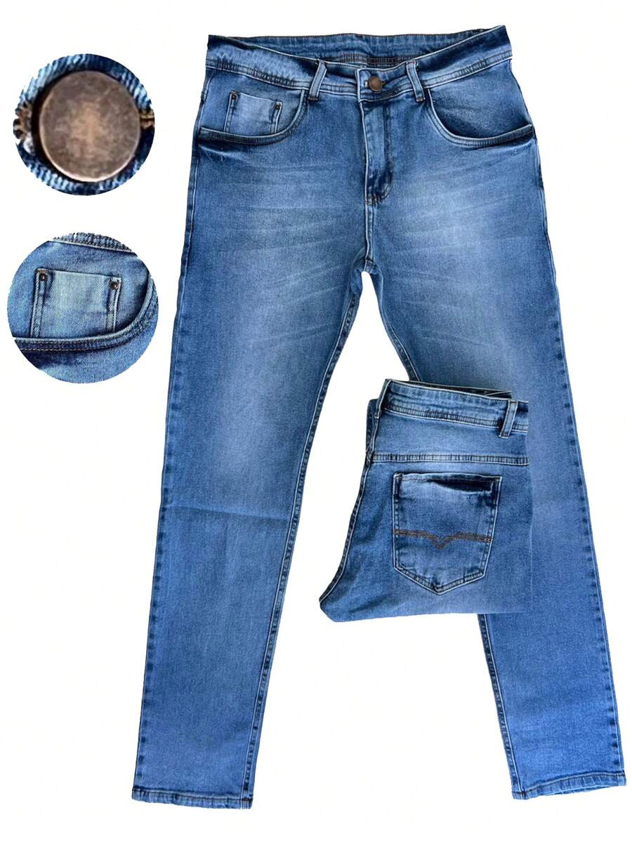Men Pants - 淺色水洗藍 - 查看 1