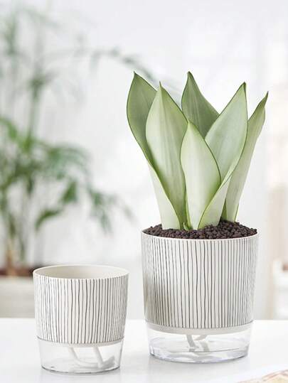 1pc Black And White Zebra Stripe Pattern Plastic Planter With Transparent Bottom, Creative And Simple Design, Self-Watering Rope And Thicken Water Storage Basin, Suitable For Gardening Such As Growing Potted Plants At Home.