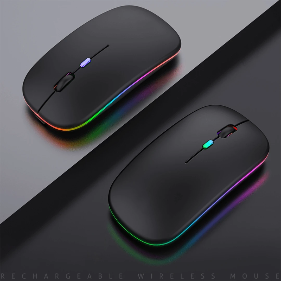 Ratón inalámbrico portátil ultra delgado recargable con luz LED colorida de 2.4GHz, compatible con Windows/Sistema y computadoras de escritorio/portátiles con interfaz USB-A. - Negro - Ver 1
