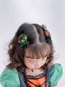 1入綠色和黑色波點糖果髮夾,萬聖節糖果搶奪髮飾,短吻鱷夾,節日氛圍 - 綠色 - 查看 2