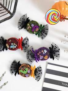1入綠色和黑色波點糖果髮夾,萬聖節糖果搶奪髮飾,短吻鱷夾,節日氛圍 - 綠色 - 查看 3