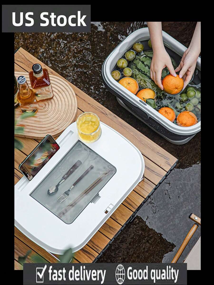 1 Ngoài Trời Gấp Dã Ngoại Rổ Cắm Trại Dụng Cụ Lưu Trữ Bàn Mini 16L Di Động Giỏ Đựng Đồ - Xám - Xem 1