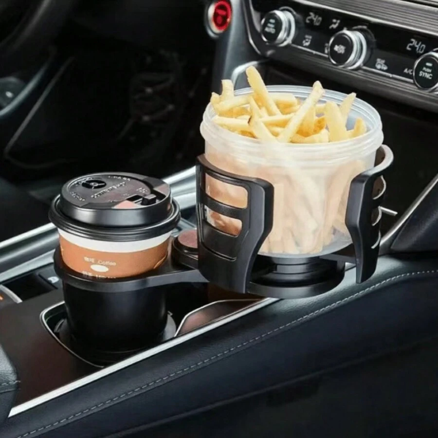 通過這個可調節的杯架擴展器來升級您的汽車內飾——非常適合戶外駕駛!此多功能水杯架可最大限度地增加您的車內存儲空間! - 黑色 - 查看 1