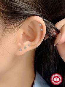 Ein Paar S925 Sterling Silber einfache Ohrstecker für Frauen, 6mm/8mm/10mm Stab Mini Zirkonia, tägliche Dekoration feiner Ohrringe