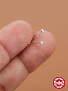 Ein Paar S925 Sterling Silber einfache Ohrstecker für Frauen, 6mm/8mm/10mm Stab Mini Zirkonia, tägliche Dekoration feiner Ohrringe