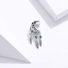 WOSTU 1入組925純銀生命之樹捕夢器吊飾彩色珠子羽毛吊墜適用於原創DIY手鏈珠寶 - 銀色 - 查看 4