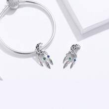 WOSTU 1入組925純銀生命之樹捕夢器吊飾彩色珠子羽毛吊墜適用於原創DIY手鏈珠寶 - 銀色 - 查看 3