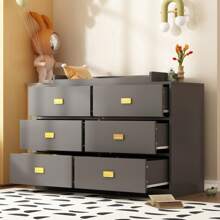 Large Modern Wood Nursery Storage Dresser Chest with Wide Table Top & 6 Drawers, Wide Storage Space Functional Organizer