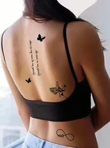 (One Sheet) Butterfly & Flower Pattern Waterproof And Long-Lasting Temporary Tattoo Sticker, Sexy Personalized Fake Tattoo For Women - Black - View 4