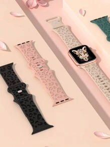 Leopard Floral Engraved Band Compatible With Apple Watch Band 49mm 45mm 44mm 42mm 41mm 40mm 38mm 46mm, Cheetah Waterproof Sport Silicone Wristbands Replacement Strap Compatible With IWatch Series 10 9 8 7 6 5 4 3 2 1 SE For Women