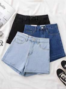 Women Denim Shorts - 彩色 - 查看 2