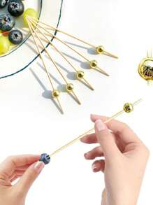 100 件，食品水果签，婚礼派对一次性蛋糕甜点棒自助餐纸杯蛋糕，牙签串，厨房，圣诞礼物，学校用品 - 金色 - 查看 3