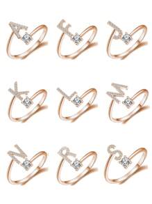 Newsoul 1 st justerbar ring med bokstaven A-Ö, 925 sterlingsilver, infälld med kubisk zirkonia, moderiktiga smycken, födelsedagspresent till kvinnor - Rosa Guld - Visa 2