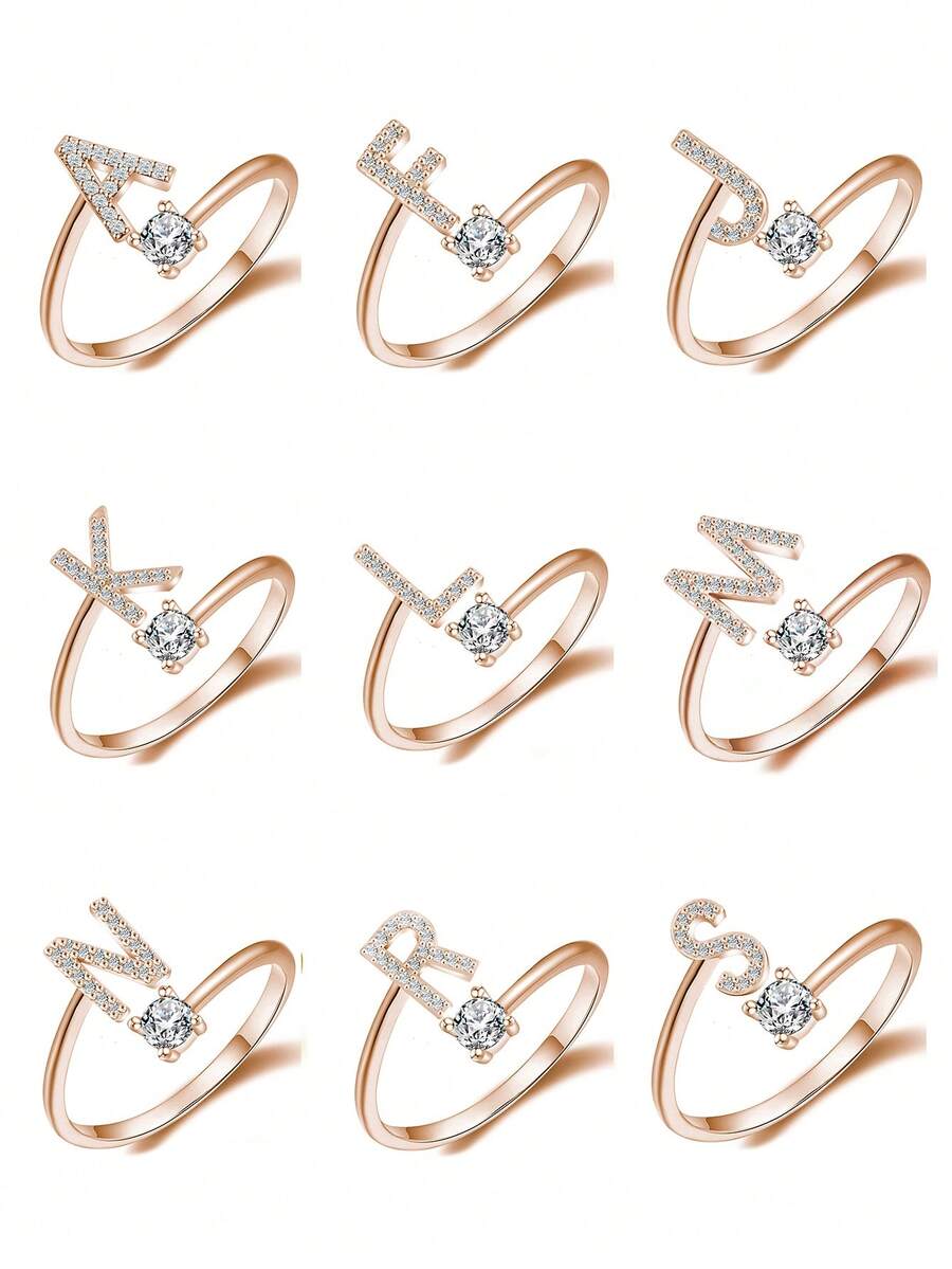 Newsoul 1 st justerbar ring med bokstaven A-Ö, 925 sterlingsilver, infälld med kubisk zirkonia, moderiktiga smycken, födelsedagspresent till kvinnor