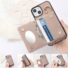 手机壳挂绳手机壳手机壳带镜面防摔防污独家设计时尚手机壳兼容 6/7/8/SE2/SE3/11/12/13/14/15/16/17 Pro、17 Pro Max - 杏桃粉紅色 - 查看 3