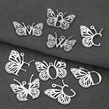 1件/單元不鏽鋼蝴蝶式字母a-z字母吊墜手鍊吊墜diy珠寶配件手鍊吊饰 - 銀色 - 查看 4