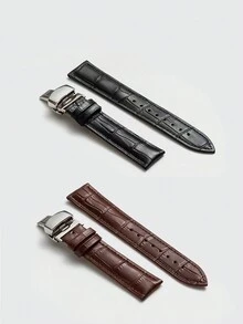 Correa De Reloj De Cuero De Pu Con Diseño De Bambú / Banda De Reloj De Cuero De Vaca - Rojo - Ver 8