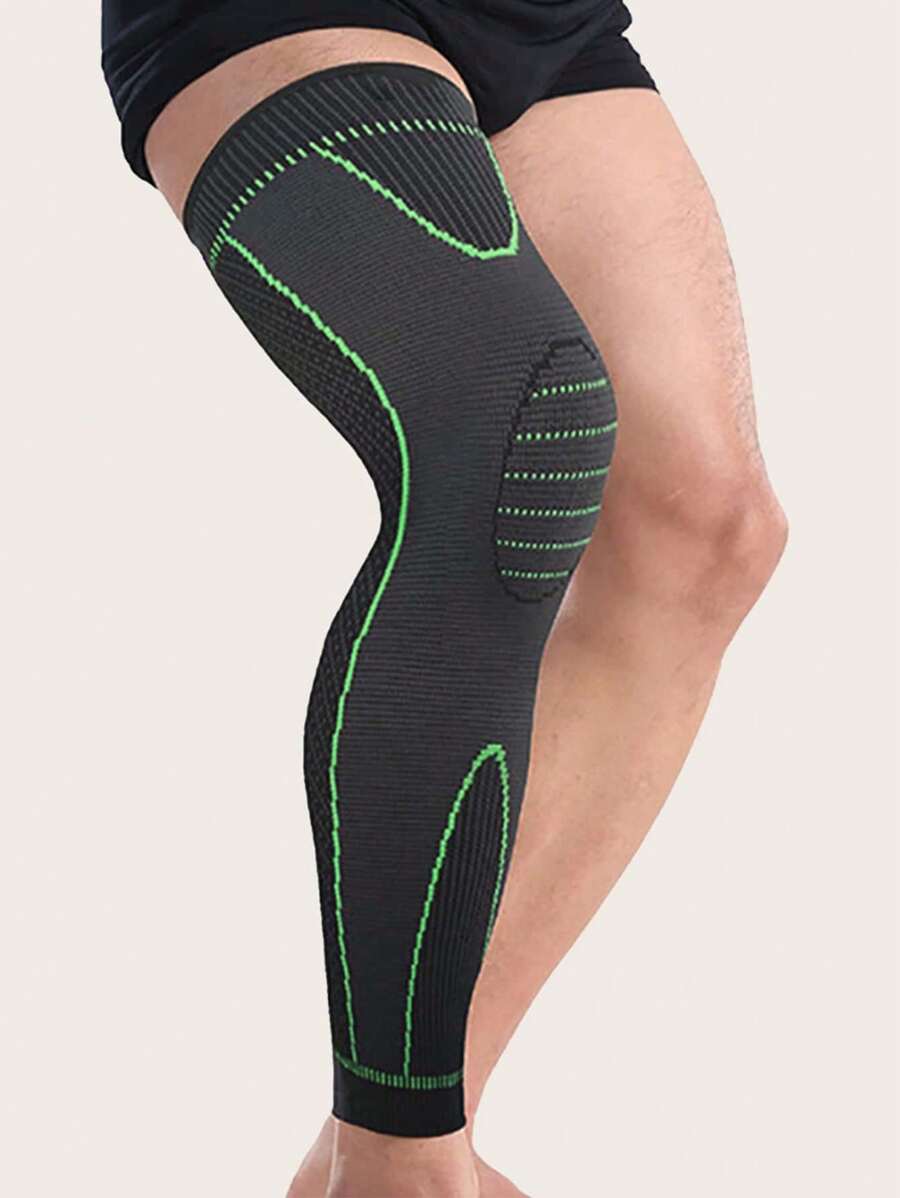 1pc Knitted Warm Sports Knee & Calf Sleeve With Cushioning Effect For Compression, Protection - Green - View 1