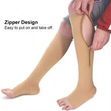 Zipper Compression Socks For Men And Women - Calf & Knee High 15-20mmHg Toe Open Compression Stockings, Suitable For Sports
