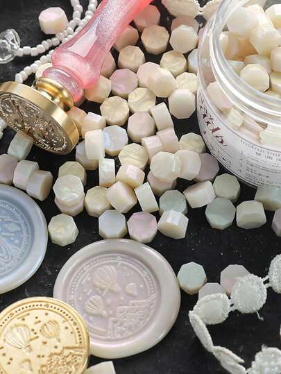 200 peças/56g Contas de Lacre de Cera Nacarado, Iridescente e Holográfico, Cera de Lacre Estilo Vintage Dourada para Envelopes