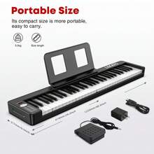 LEKATO 61 Key Folding Piano Keyboard, Semi-Weighted Keys Portable Electric Piano With Music Rest, Travel Bag, Piano Pedal, Bluetooth MIDI Amp For Beginner - 黑色 - 查看 7
