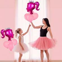 2pcs Pink Princess Aluminum Foil Balloon, Tiara Themed Balloon For Party Decorations, Photo Booth Backdrop, Birthday Supplies, Christmas - Multicolor - View 7