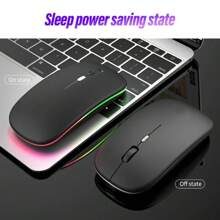 Ratón inalámbrico portátil ultra delgado recargable con luz LED colorida de 2.4GHz, compatible con Windows/Sistema y computadoras de escritorio/portátiles con interfaz USB-A. - Negro - Ver 2