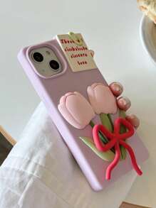 1入組蝴蝶&鬱金香裝飾防摔矽膠手機外殼適用於 - 彩色 - 查看 5