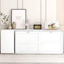 MERAX Queen Size Murphy Bed With Rotable Desk, White/Gray - White - View 2