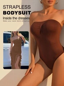 1件女士無肩帶塑身衣,帶腹部壓力調節 - 棕色 - 查看 1