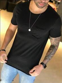 Camiseta Masculina Preta Slim Com Bolso Corte a Fio Mt - Preto - Visão 1