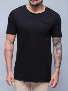 Camiseta Masculina Preta Slim Com Bolso Corte a Fio Mt - Preto - Visão 2