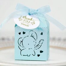 25pcs Elephant Pattern Gift Boxes With Pearled Paper, 5*5*8cm Party Favor Boxes With Ribbons And Thank You Tags, Suitable For Christening & Gift Wrapping,Christmas - Baby Blue - View 3
