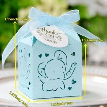 25pcs Elephant Pattern Gift Boxes With Pearled Paper, 5*5*8cm Party Favor Boxes With Ribbons And Thank You Tags, Suitable For Christening & Gift Wrapping,Christmas - Baby Blue - View 2