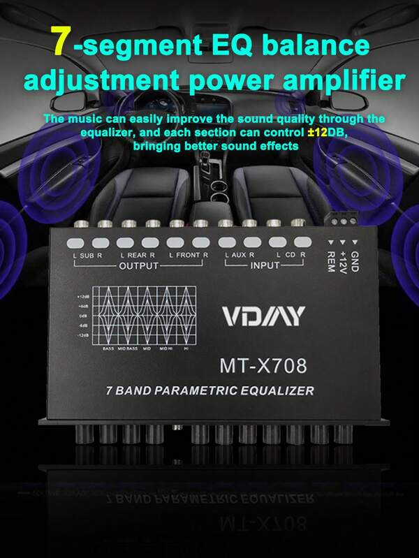 1pc Vdmy Mtx708 Car Graphic Equalizer 7band (adjustable) 7band Eq