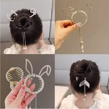 1個兒童頭飾,適用於高馬尾,不傷髮,適用於女孩的蓬鬆頭髮、馬尾、髮夾、頭飾 - 金色 - 查看 3