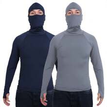 Kit 2 Camisa Segunda Pele Manga Longa Touca Frio Toca Balaclava Termica Proteção Solar UV 50 - Cinza Claro - Visão 1