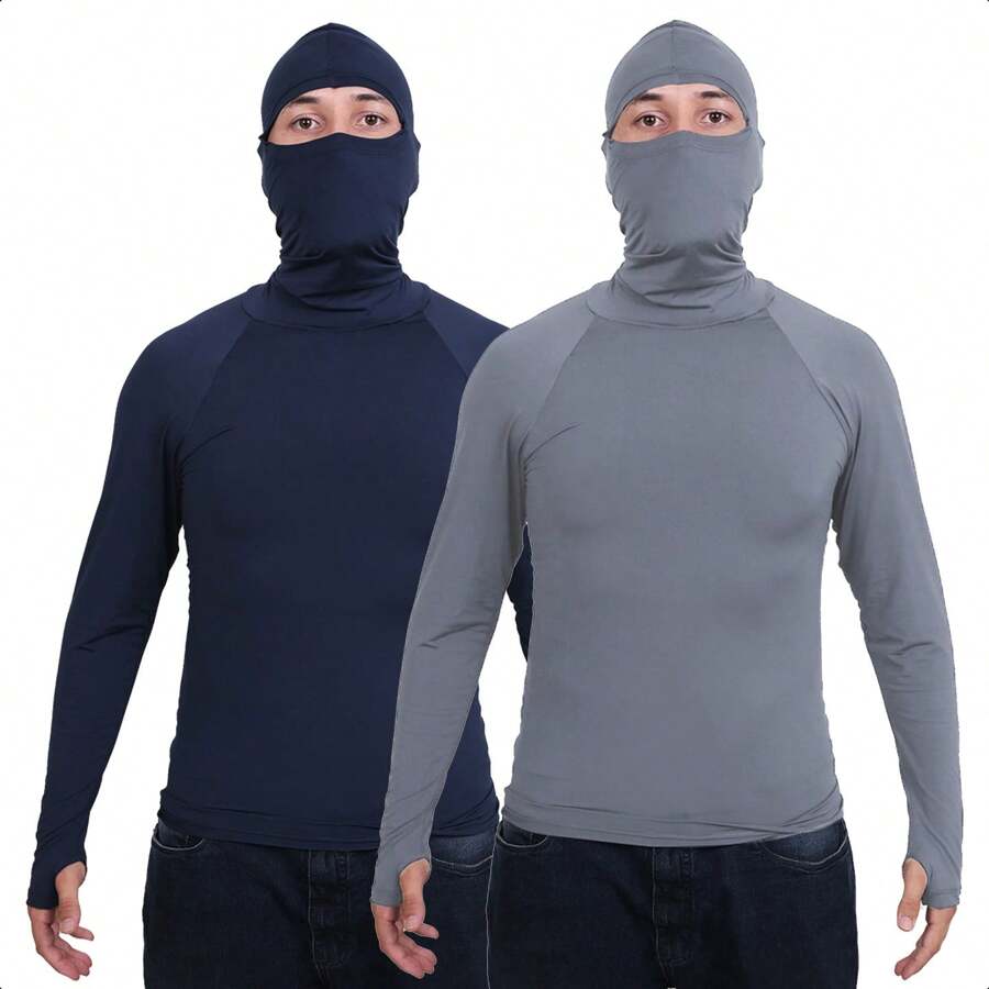 Kit 2 Camisa Segunda Pele Manga Longa Touca Frio Toca Balaclava Termica Proteção Solar UV 50 - Cinza Claro - Visão 1
